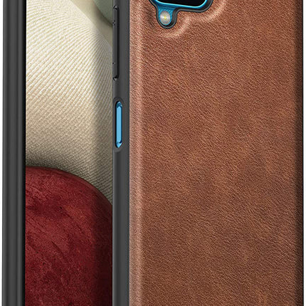 Tux Back Case for Samsung Galaxy A12 / F12 / M12 , Slim Leather Case with Soft Edge Shockproof Back Cover (Brown) - Mobizang