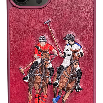 Santa Barbara Polo Jockey Series Luxury Leather Back Case Cover for Apple iPhone 13 Pro Max (6.7), Red