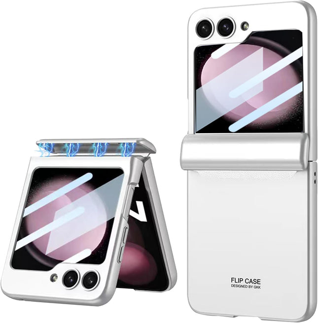 Kapa Ultra Thin Back Cover for Galaxy Z Flip5 / Z Flip 5 | Magnetic Hinge Protection and Inbuilt Glass Window Protection (Silver)