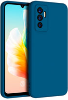 Matte Lens Protective Back Cover for Vivo V23E , Slim Silicone with Soft Lining Shockproof Flexible Full Body Bumper Case (Blue)