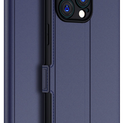 Kapa Noble Slim Magnetic Leather Flip Case Cover for Apple iPhone 15 Pro Max | Card Holder Stand Leather Flip Wallet Case (Blue) - Mobizang