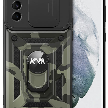 Kapa Tank Back Cover for Samsung Galaxy S23 Plus , Inbuilt Ring + Slider Shockproof Lens Protection Case (Black) - Mobizang