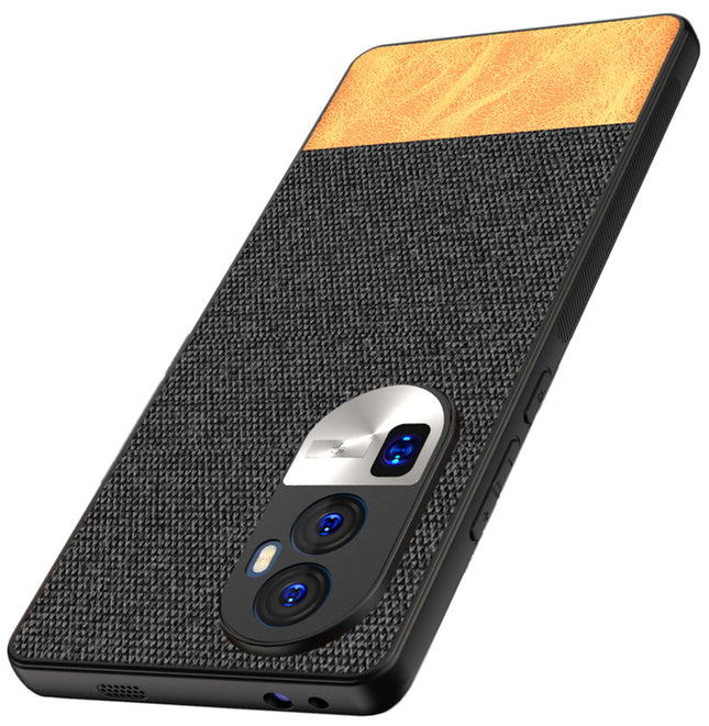 Kapa Soft Fabric & Leather Hybrid Protective Back Cover for Oppo Reno 10 Pro Plus | Shockproof Slim Hard Anti Slip Back Case (Black::Brown)