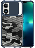 Camo Slider Back Cover for Apple iPhone 13 Pro Max , [Military Grade Protection] Shockproof Slim Clear Camera Shield Bumper Back Case (Blue)