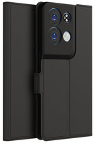 Kapa Noble Slim Magnetic Leather Flip Case Cover for Oppo Reno 8 PRO ( 5G) ,Card Holder Stand Leather Flip Wallet Case (Black)