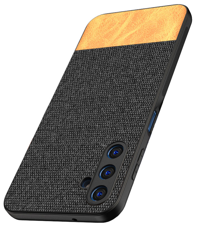 Kapa Soft Fabric & Leather Hybrid Protective Case Cover for Samsung Galaxy A14 (5G) | Shockproof Slim Hard Anti Slip Back Case (Black,Brown)