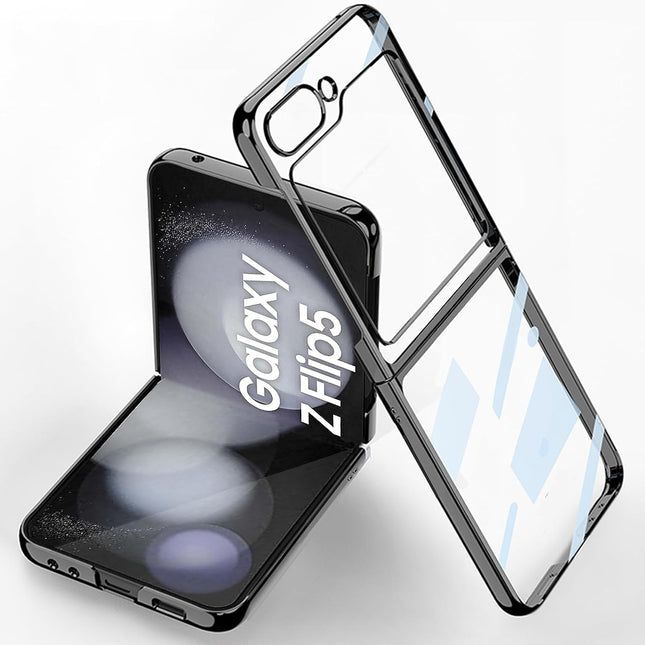 Kapa Phantom Ultra Thin Back Case for Samsung Galaxy Z Flip 5 with Front Tempered Glass | Electroplated Edges Full Body Protection Back Cover (Black)