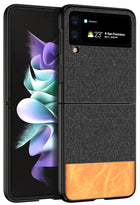 Soft Fabric & Leather Hybrid Protective Case Cover for Samsung Galaxy Z flip 3 (Black,Brown)