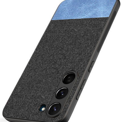 Kapa Soft Fabric & Leather Hybrid for Samsung Galaxy S23 Plus Back Cover | Shockproof Hybrid Slim Hard Anti Slip Back Case (Black , Blue)
