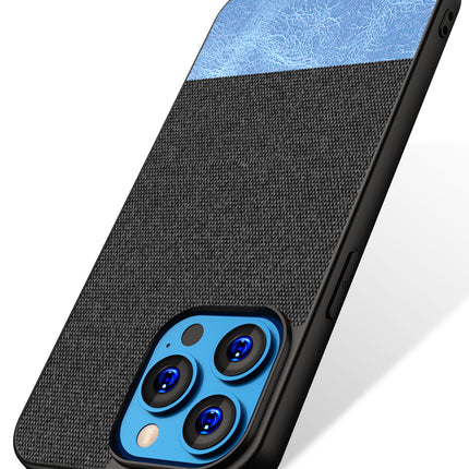 Kapa Soft Fabric & Leather Hybrid Protective Back Case Cover for Apple iPhone 14 Mini (Black,Blue)