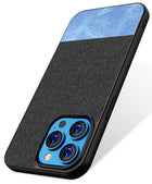 Kapa Soft Fabric & Leather Hybrid Protective Back Case Cover for Apple iPhone 14 Mini (Black,Blue)