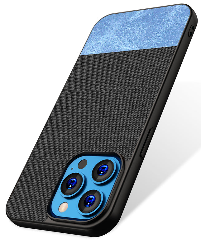 Kapa Soft Fabric & Leather Hybrid Protective Back Case Cover for Apple iPhone 14 Mini (Black,Blue)