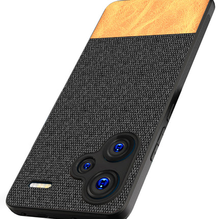 Kapa Soft Fabric & Leather Hybrid Protective Back Cover for Redmi Note 13 PRO PLUS | Shockproof Slim Hard Anti Slip Back Case (Black , Brown)