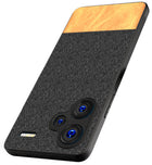 Kapa Soft Fabric & Leather Hybrid Protective Back Cover for Redmi Note 13 PRO PLUS | Shockproof Slim Hard Anti Slip Back Case (Black , Brown)