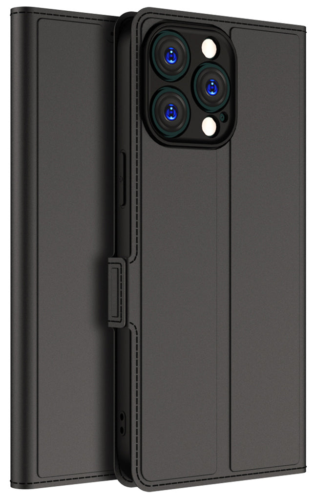 Kapa Noble Slim Magnetic Leather Flip Case Cover for Apple iPhone 15 Pro Max | Card Holder Stand Leather Flip Wallet Case (Black)