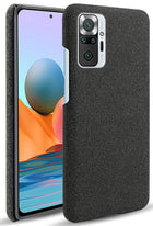 Woven Soft Fabric Case for Redmi Note 10 Pro / Note 10 Pro Max Back Cover, Shock Protection Slim Hard Anti Slip Back Cover (Black)