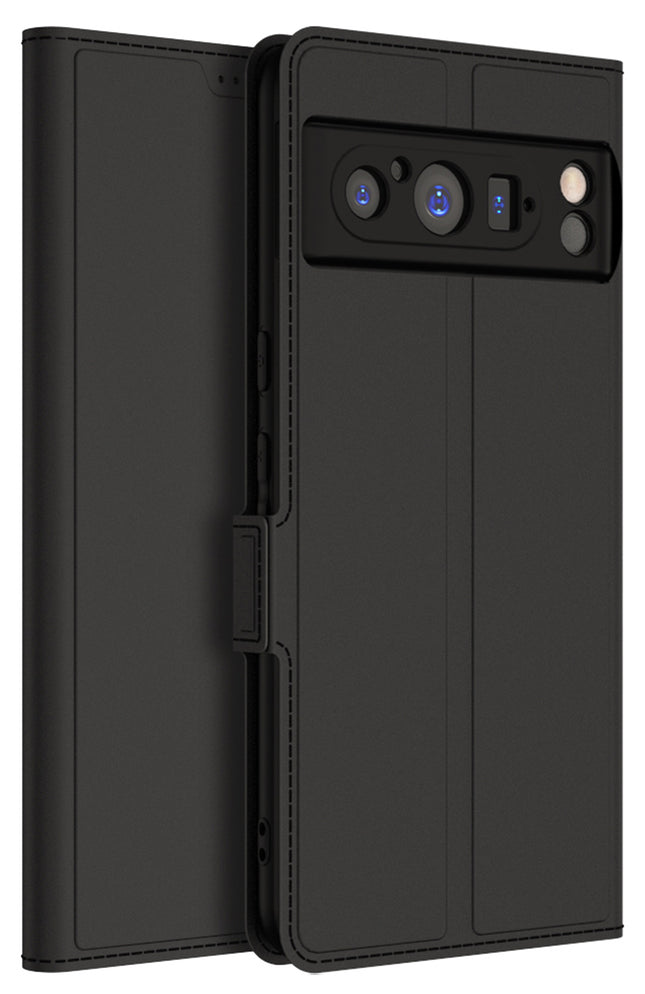 Kapa Noble Slim Magnetic Leather Flip Case Cover for Google Pixel 8 PRO | Card Holder Stand Leather Flip Wallet Case (Black)