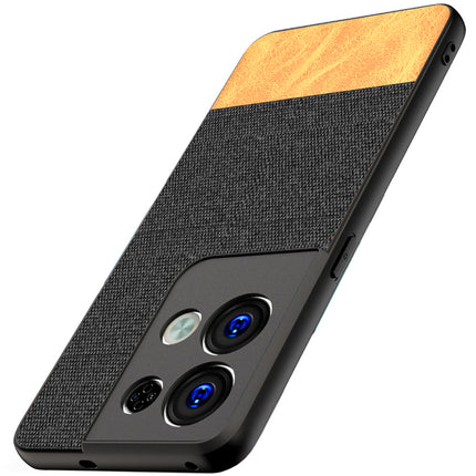 Kapa Soft Fabric & Leather Hybrid Protective Back Case Cover for Oppo Reno 8 PRO (5G) (Black,Brown)