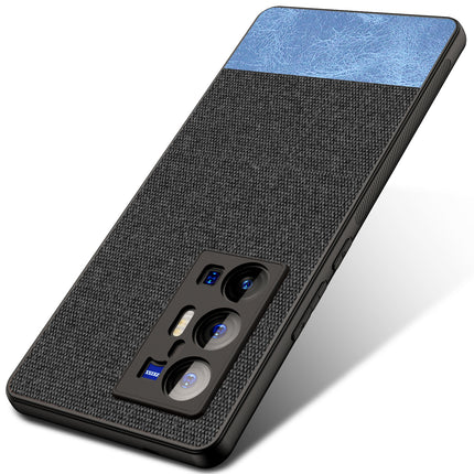 Soft Fabric & Leather Hybrid Protective Case Cover for Vivo X70 PRO PLUS (Black,Blue)