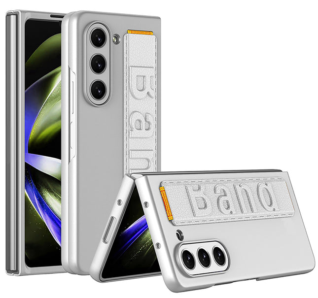 Kapa Shockproof Protective Band Back Cover for Z Fold 5 | Wrist Strap Case With Inbuilt Screen Tempered Glass , Silver