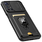 Bisen Back Cover for Redmi Note 11T  (5G) , Inbuilt Camera Slider ,Ring Stand and Card Pocket Shockproof Slim Bumper Back Case (Black)