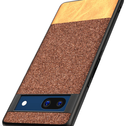 Kapa Soft Fabric & Leather Hybrid Protective Case Cover for Google Pixel 7A | Shockproof Slim Hard Anti Slip Back Case (Brown) - Mobizang