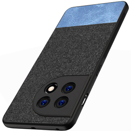 Kapa Soft Fabric & Leather Hybrid for OnePlus 11 Back Cover | Shockproof Hybrid Slim Hard Anti Slip Back Case (Black, Blue)