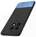 Kapa Soft Fabric & Leather Hybrid for OnePlus 11 Back Cover | Shockproof Hybrid Slim Hard Anti Slip Back Case (Black, Blue)