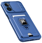 Bisen Back Cover for Apple iPhone 13 Pro Max (6.7) , Inbuilt Camera Slider ,Ring Stand and Card Pocket Shockproof Slim Bumper Back Case (Blue)