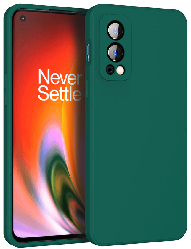 Matte Lens Protective Back Cover for OnePlus Nord 2 (5G) / One Plus Nord 2 (5G) , Slim Silicone with Soft Lining Shockproof Flexible Full Body Bumper Case , Green
