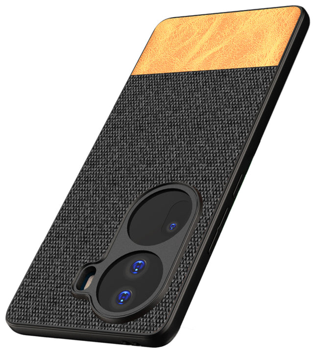 Kapa Soft Fabric & Leather Hybrid Protective Back Cover for Oppo Reno 11 PRO | Shockproof Slim Hard Anti Slip Back Case (Black , Brown)