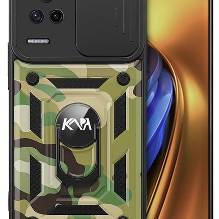 Kapa Tank Back Cover for Poco F4 , Ring + Slider Shockproof Lens Protection Case (Green)