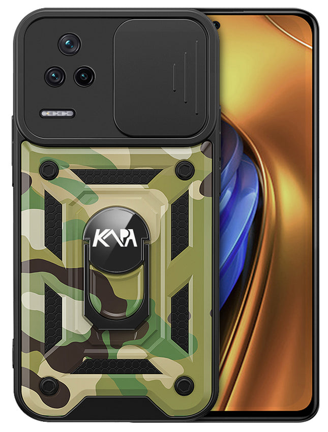 Kapa Tank Back Cover for Poco F4 , Ring + Slider Shockproof Lens Protection Case (Green)