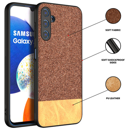 Kapa Soft Fabric & Leather Hybrid Protective Case Cover for Samsung Galaxy A14 (5G) | Shockproof Slim Hard Anti Slip Back Case (Brown)