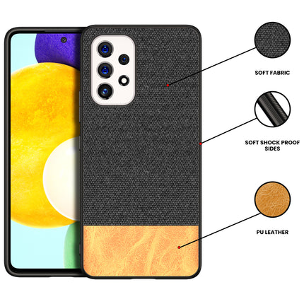Soft Fabric & Leather Hybrid for Samsung Galaxy A53 (5G) Back Cover, Shockproof Protection Slim Hard Back Case (Black ,Brown) - Mobizang