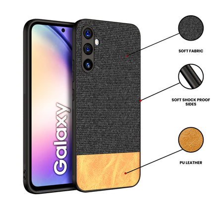 Kapa Soft Fabric & Leather Hybrid Protective Cover for Samsung Galaxy A54 (5G) | Shockproof Slim Hard Anti Slip Back Case (Black,Brown)