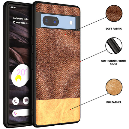 Kapa Soft Fabric & Leather Hybrid Protective Case Cover for Google Pixel 7A | Shockproof Slim Hard Anti Slip Back Case (Brown) - Mobizang