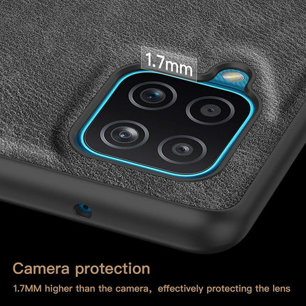 Tux Back Case for Samsung Galaxy A12 / F12 / M12 , Slim Leather Case with Soft Edge Shockproof Back Cover (Black) - Mobizang