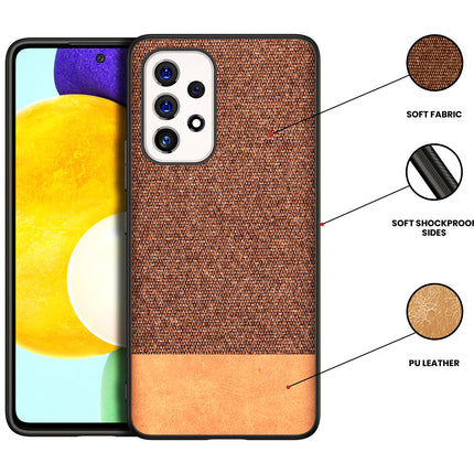 Soft Fabric & Leather Hybrid for Samsung Galaxy A73 Back Cover, Shockproof Protection Slim Hard Back Case (Brown)