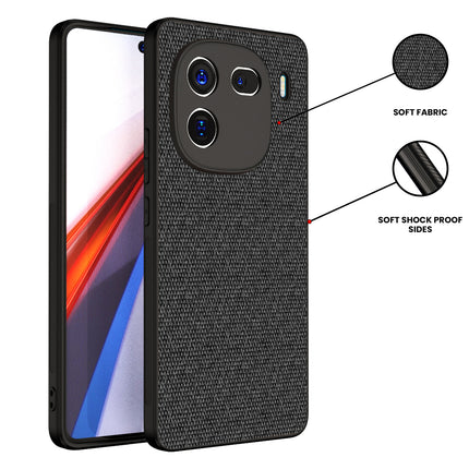 Kapa Soft Full Fabric Protective Back Case Cover for Iqoo 12 (5G) | Shockproof Slim Hard Anti Slip Back Case (Black) - Mobizang
