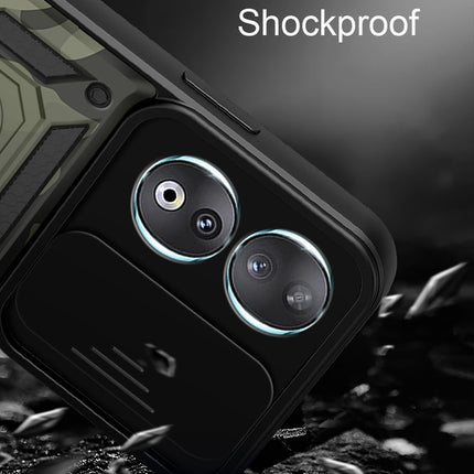 Kapa Tank Back Cover for Honor 90 (5G) | Inbuilt Ring + Slider Shockproof Lens Protection Bumper Back Case (Black)