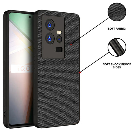 Kapa Soft Full Fabric Hybrid for IQOO 11 Back Cover | Shockproof Hybrid Slim Hard Anti Slip Back Case (Black)