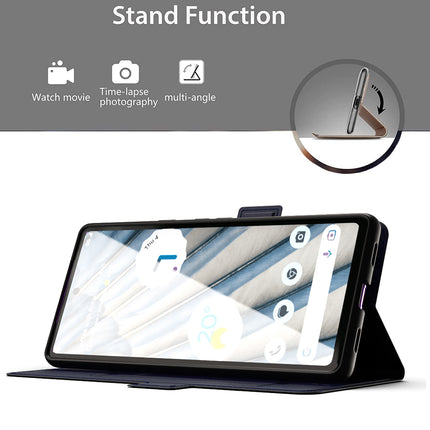 Kapa Noble Slim Magnetic Leather Flip Case Cover for Google Pixel 7A | Card Holder Stand Leather Flip Wallet Case (Blue) - Mobizang