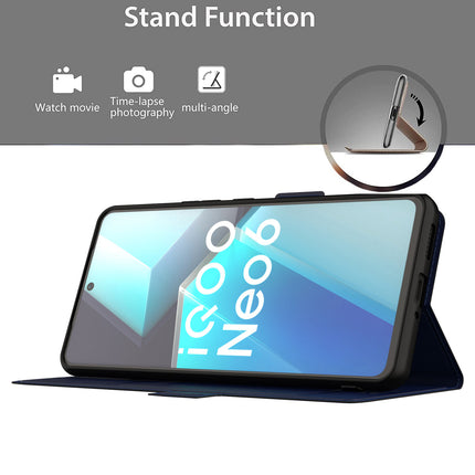 Kapa Noble Slim Magnetic Leather Flip Case Cover for IQOO Neo 6 (5G) , Magnetic and Card Holder Stand Leather Flip Wallet Case (Blue)