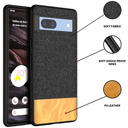 Kapa Soft Fabric & Leather Hybrid Protective Case Cover for Google Pixel 7A | Shockproof Slim Hard Anti Slip Back Case (Black,Brown)