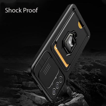 Bisen Back Cover for Samsung Galaxy A53 (5G) , Inbuilt Camera Slider ,Ring Stand and Card Pocket Shockproof Slim Bumper Back Case (Black)