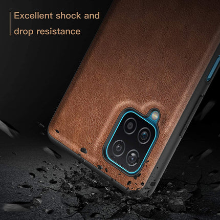 Tux Back Case for Samsung Galaxy M12 / F12 , Slim Leather Case with Soft Edge Shockproof Back Cover (Brown)