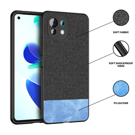 Soft Fabric & Leather Hybrid Protective Case Cover for Xiaomi Mi 11 Lite (Black,Blue)