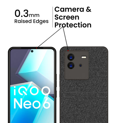 Kapa Soft Fabric & Leather Hybrid Protective Case Cover for Vivo IQOO Neo 6 (5G) (Black,Blue)