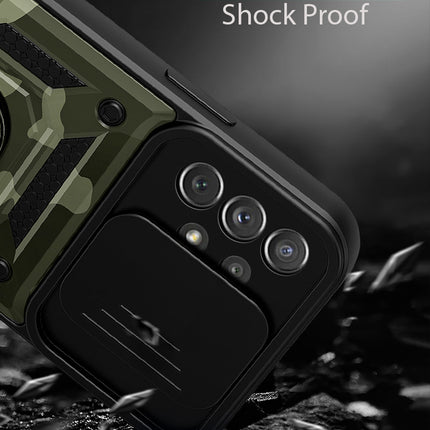 Tank Back Cover for Samsung Galaxy A53 (5G) , Inbuilt Ring +Slider Shockproof Lens Protection Case (Green)